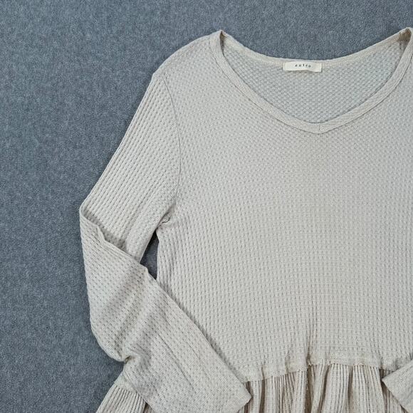 Entro Waffle Knit Peplum Ruffle Hem Tunic Top Women's Small Beige V-Neck - Picture 3 of 8